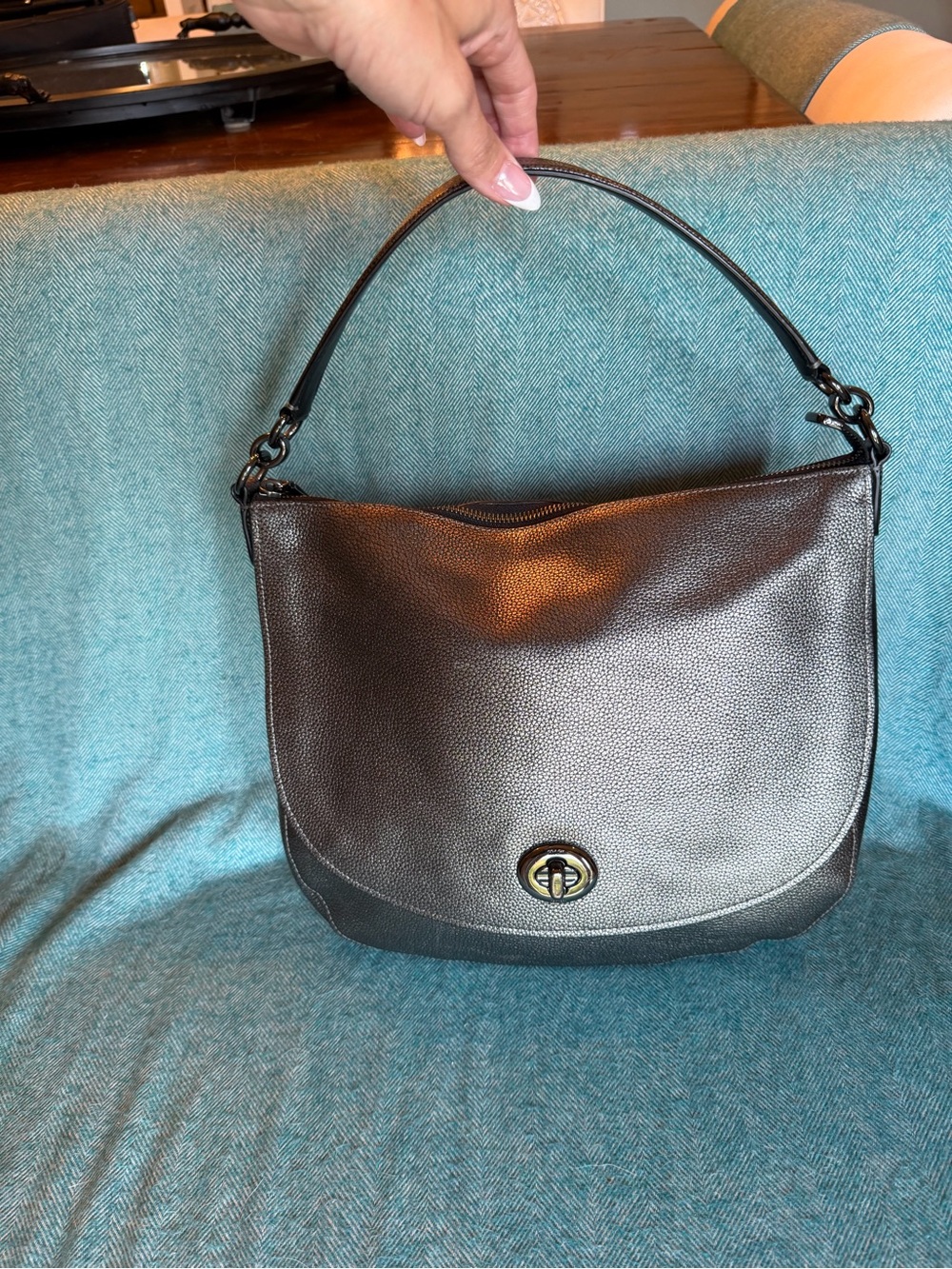 Coach Legacy Dufflette (Turnlock Hobo) in black pebbled leather